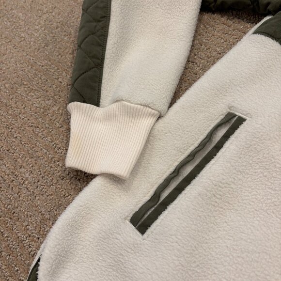 Abercrombie Fitch Womens M Asymmetric Snap Quilted Fleece Pullover -White/Olive - Picture 4 of 7